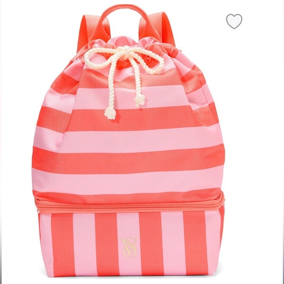 Victoria’s Secret Striped Pink Beach Cooler Backpack - Picture 1 of 8